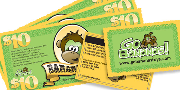 Go Bananas cards and bucks