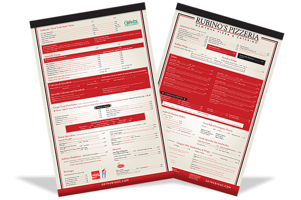 Rubino's Pizzeria new menu design